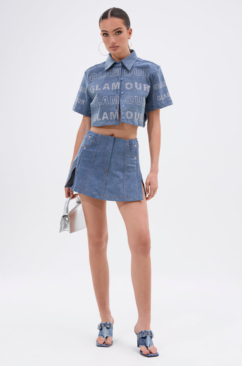 GLAM SQUAD DENIM MINI SKIRT – AKIRA