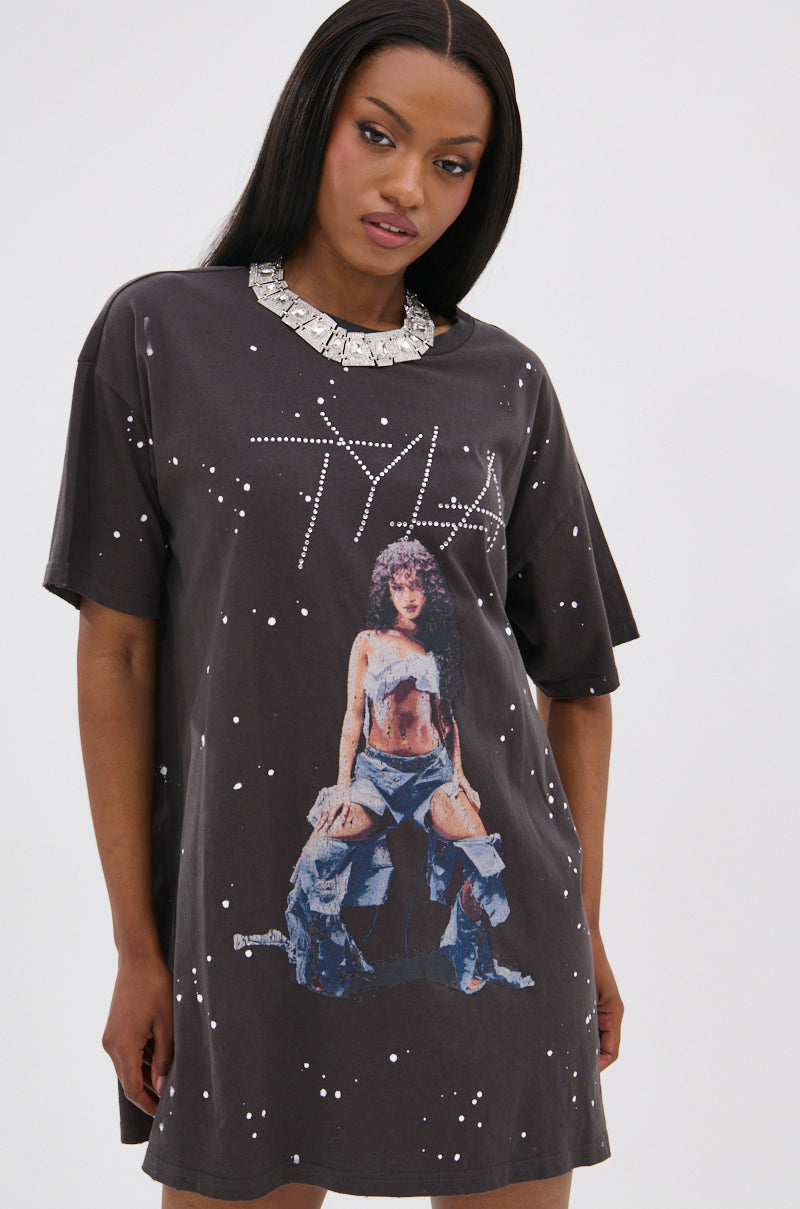 IT GIRL SPLATTERED GRAPHIC TSHIRT DRESS WITH RHINESTONES AKIRA IT GIRL SPLATTERED GRAPHIC TSHIRT DRESS WITH RHINESTONES AKIRA