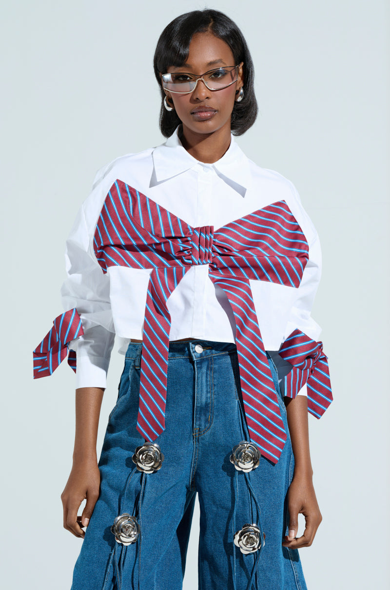 TIED TO YOU BUTTON DOWN BLOUSE – AKIRA