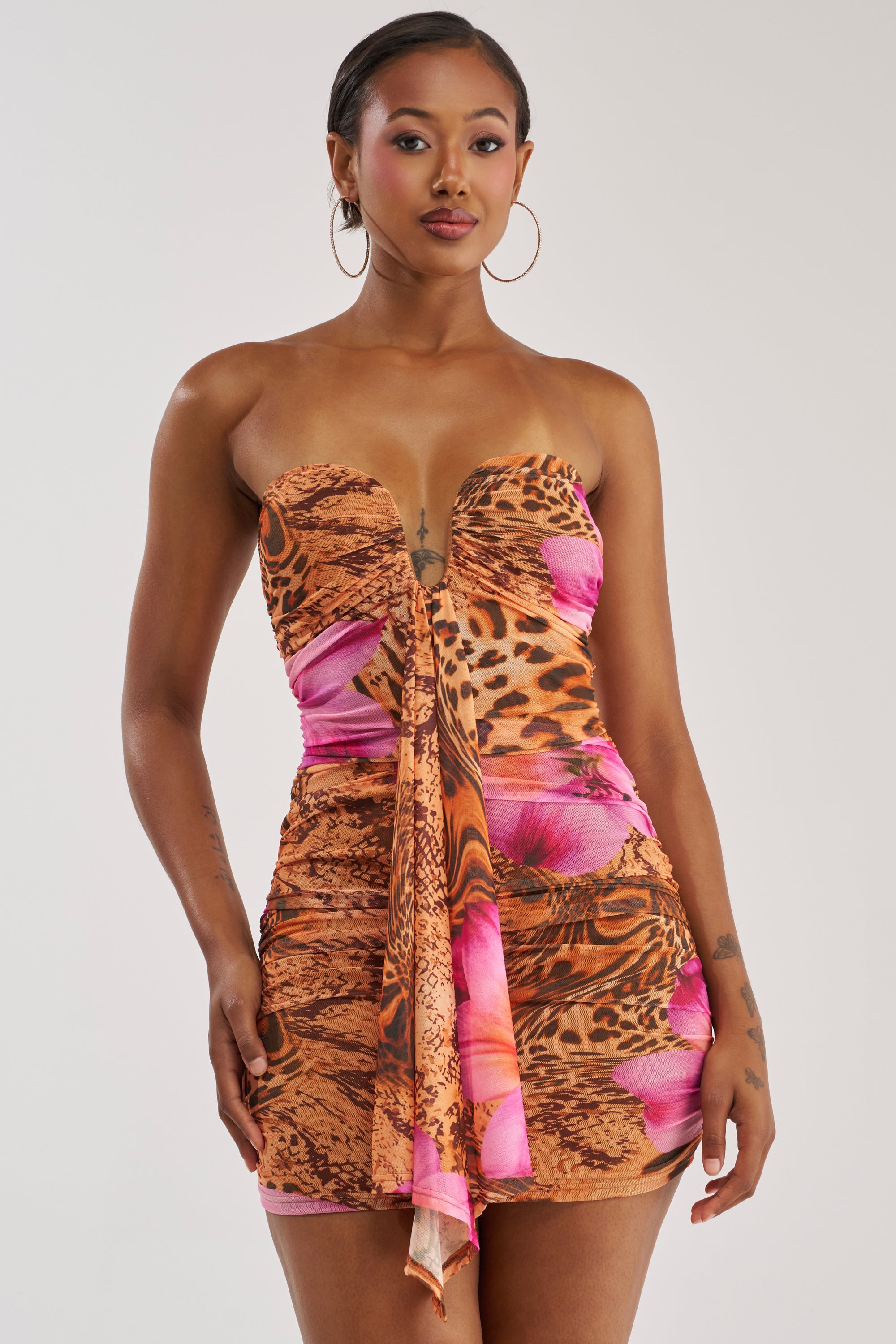 orange and purple mini dress Leaf Print Women's Smock Dress