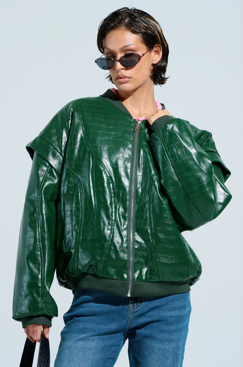 YOKON EMBOSSED FAUX LEATHER BOMBER – AKIRA