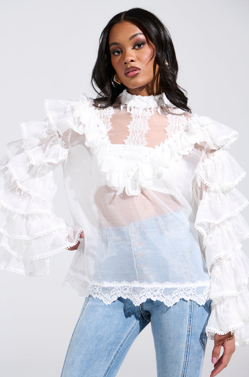 mare♡Sheer Docking French Sleeve Blouse MELODY SHEER LACE LONG SLEEVE BLOUSE – AKIRA