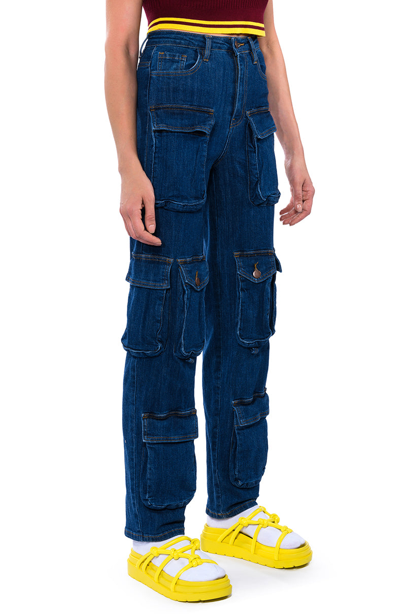 Extra View Aggie High Rise Denim Cargo Pants