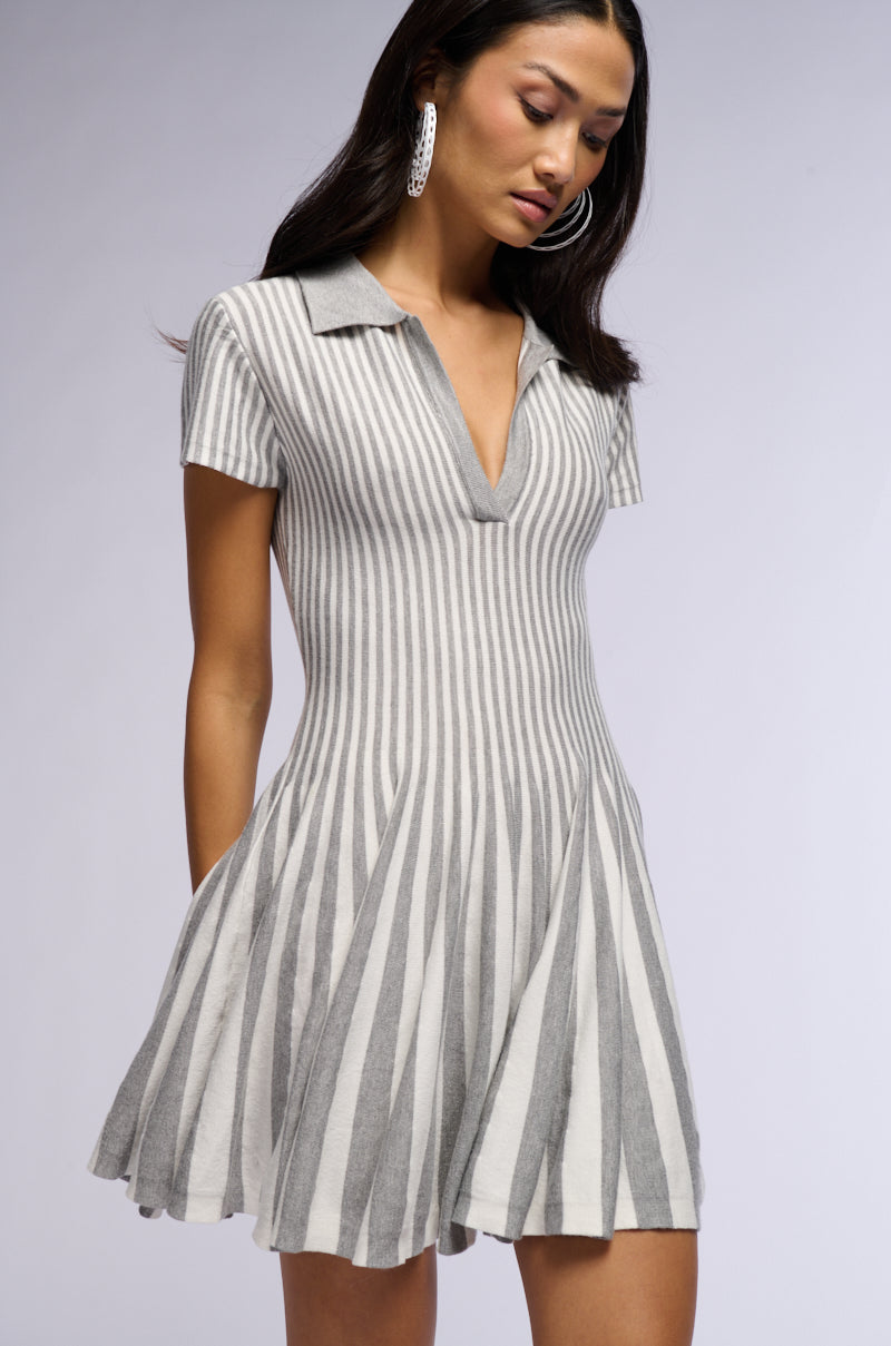 ALINA PLEATED KNIT FIT AND FLARE MINI DRESS – AKIRA
