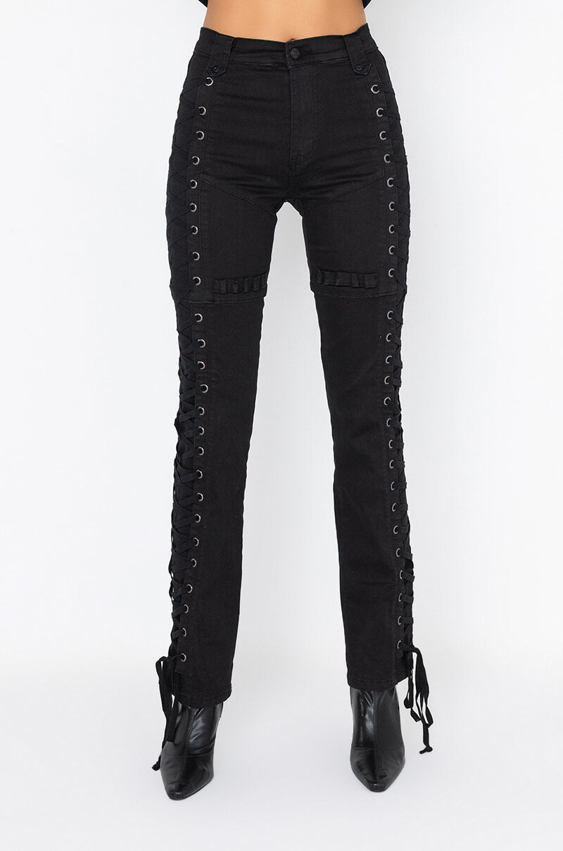 ALL AROUND ME LACE UP STRAIGHT JEANS view 0