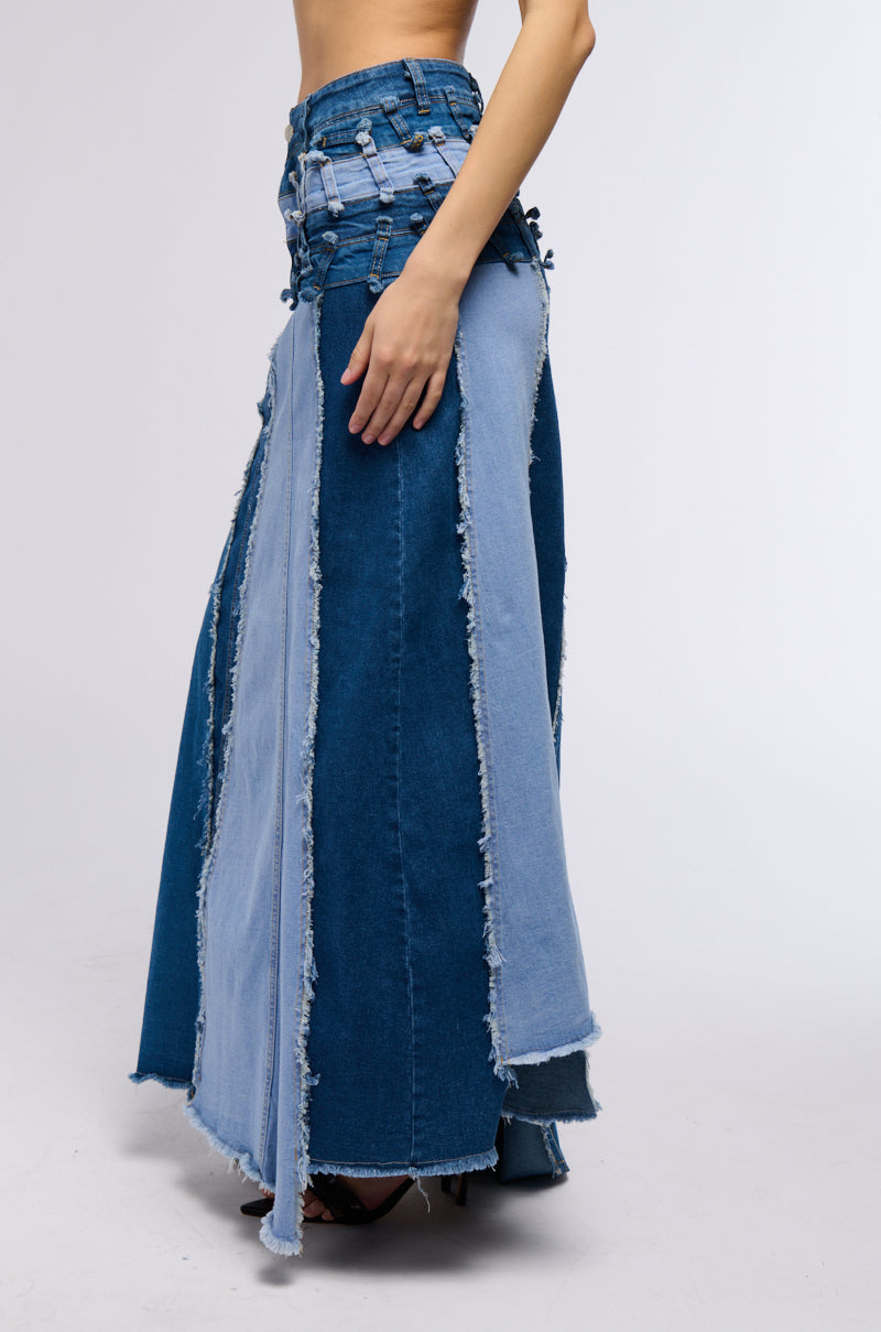 ALL OVER DISTRESSED DENIM SKIRT view 0