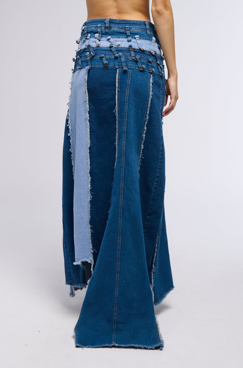 Back View All Over Distressed Denim Skirt