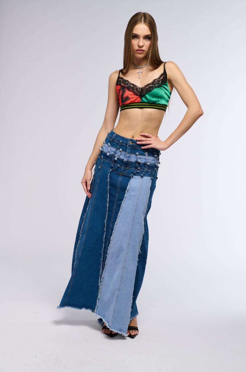 Full View All Over Distressed Denim Skirt