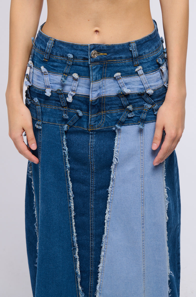 Extra View All Over Distressed Denim Skirt
