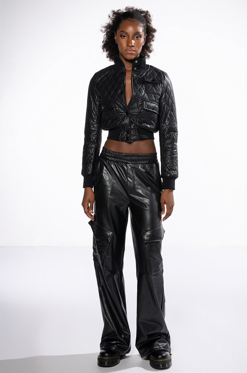 Side View Always Winning Faux Leather Cargo Pants