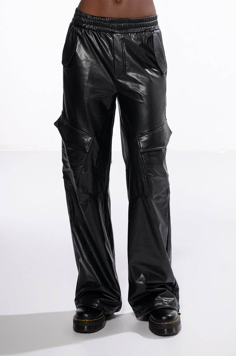 Detail View Always Winning Faux Leather Cargo Pants