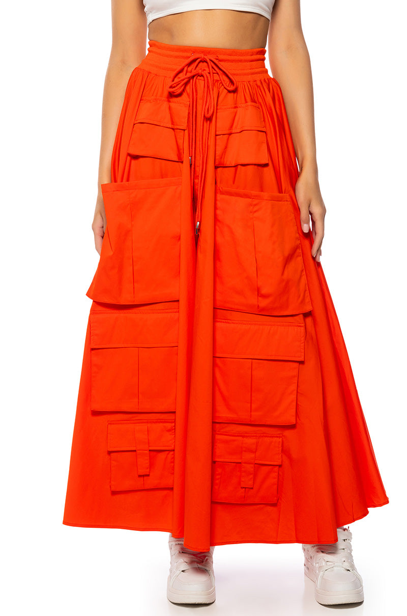 AMELIA CARGO POCKET MAXI SKIRT IN RED view 0