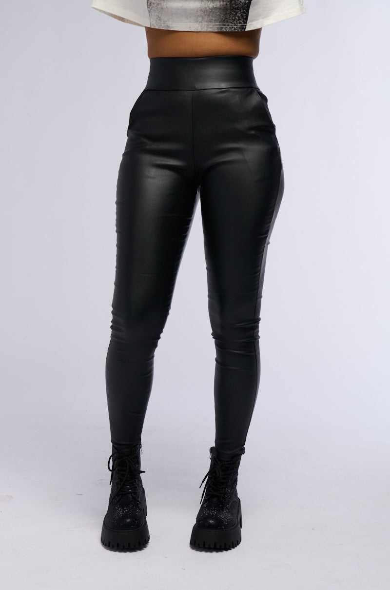Back View Ammo X Akira Big Booty High Waist Pleather Pant With 4 Way Stretch