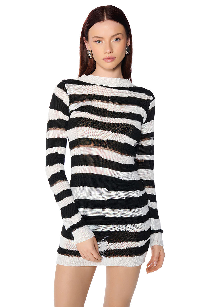 ANI STRIPED LONG SLEEVE MINI DRESS AKIRA ANI STRIPED LONG SLEEVE MINI DRESS AKIRA