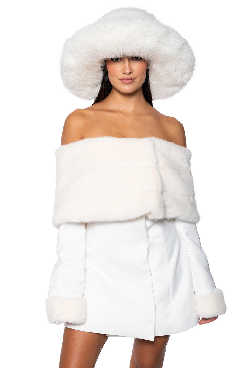 APRES SKI OFF SHOULDER FAUX FUR MINI DRESS view 0