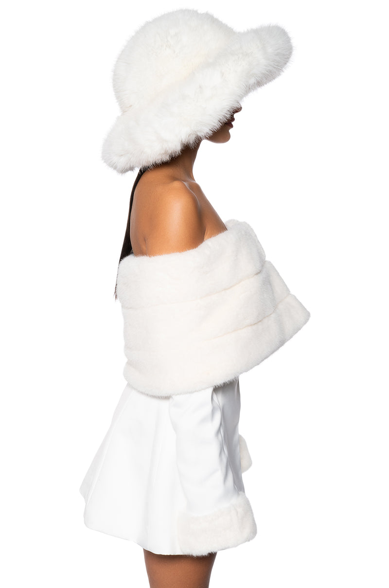 Extra View Apres Ski Off Shoulder Faux Fur Mini Dress