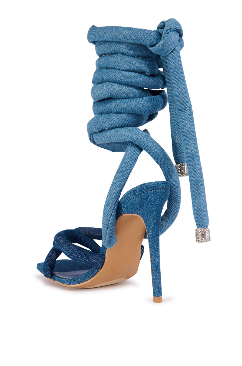 Detail View Astrid Denim Lace Up Sandal