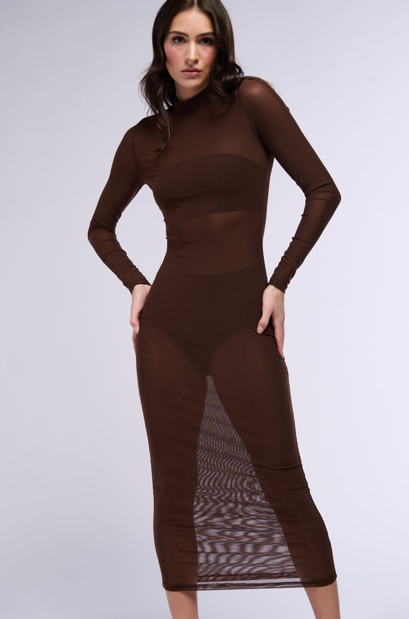 AU REVOIR MESH MIDI DRESS IN BROWN AKIRA AU REVOIR MESH MIDI DRESS IN BROWN AKIRA