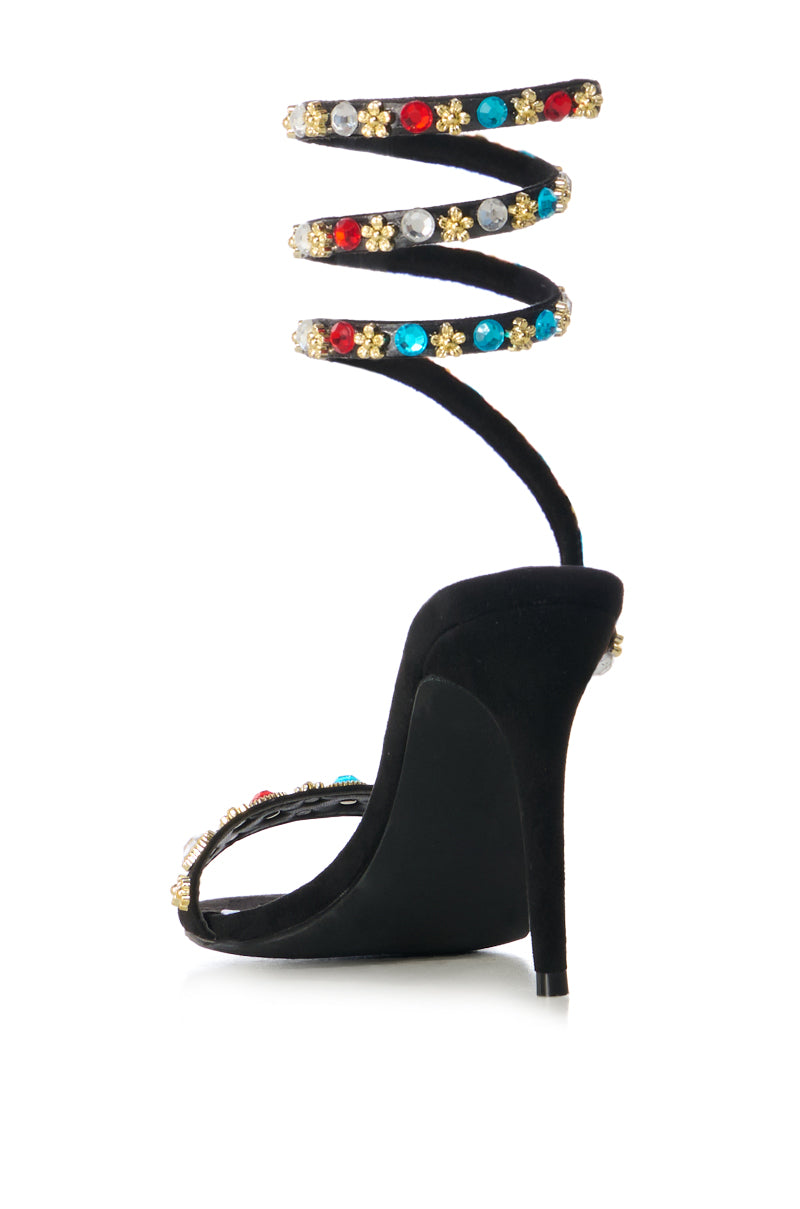 Detail View Azalea Wang Abu Black Embellished Coil Sandal