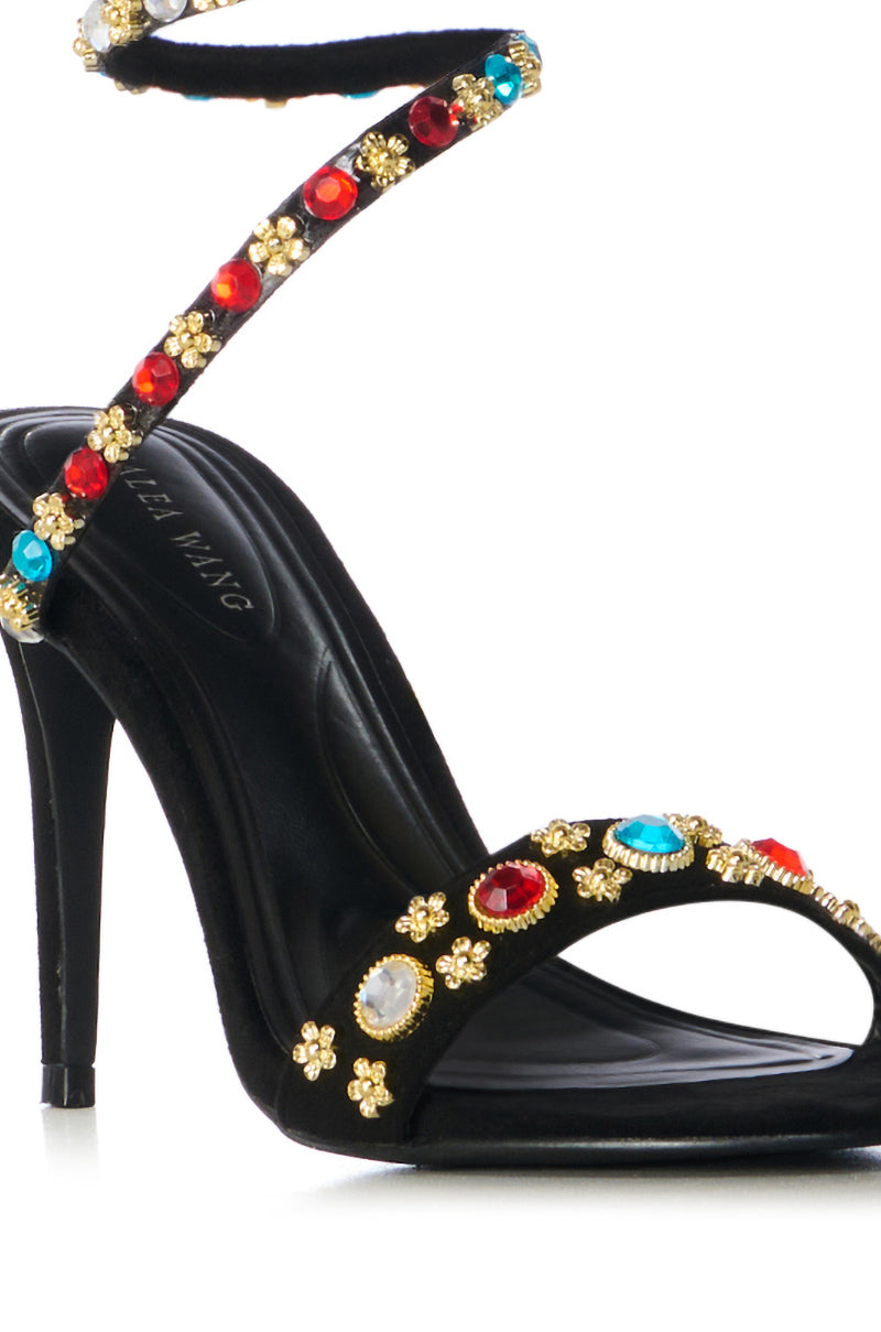 Full View Azalea Wang Abu Black Embellished Coil Sandal