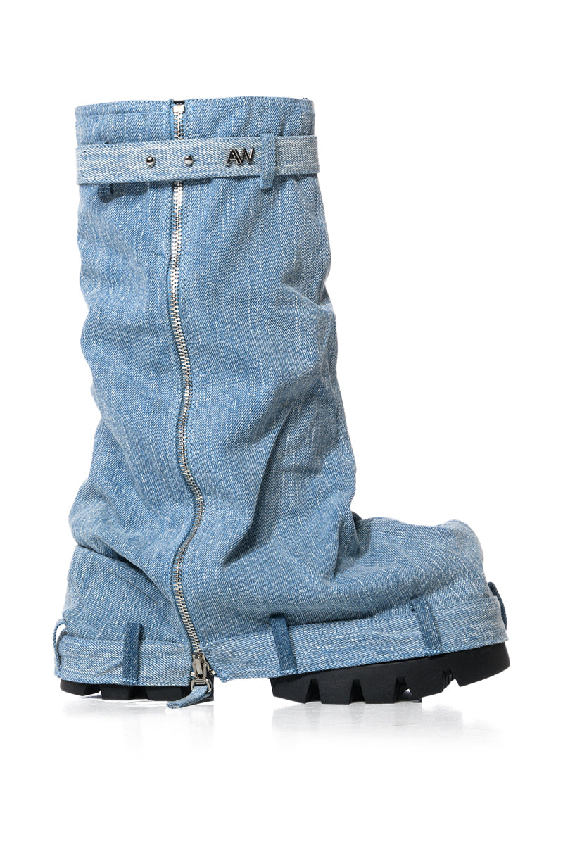 Detail View Azalea Wang Angela Fold Over Platform Boot In Denim