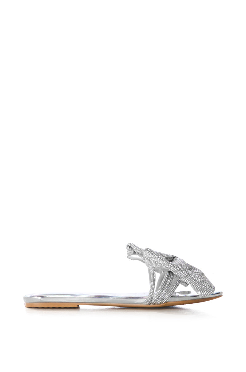 Back View Azalea Wang Bowton Silver Bow Detail Flat Sandal