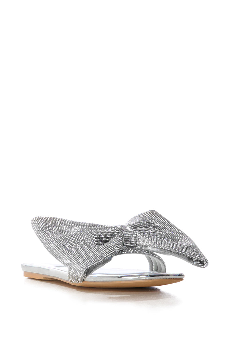 Detail View Azalea Wang Bowton Silver Bow Detail Flat Sandal