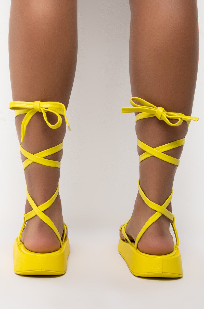 Detail View Azalea Wang Catching Flights Flatform Sandal In Neon Yellow