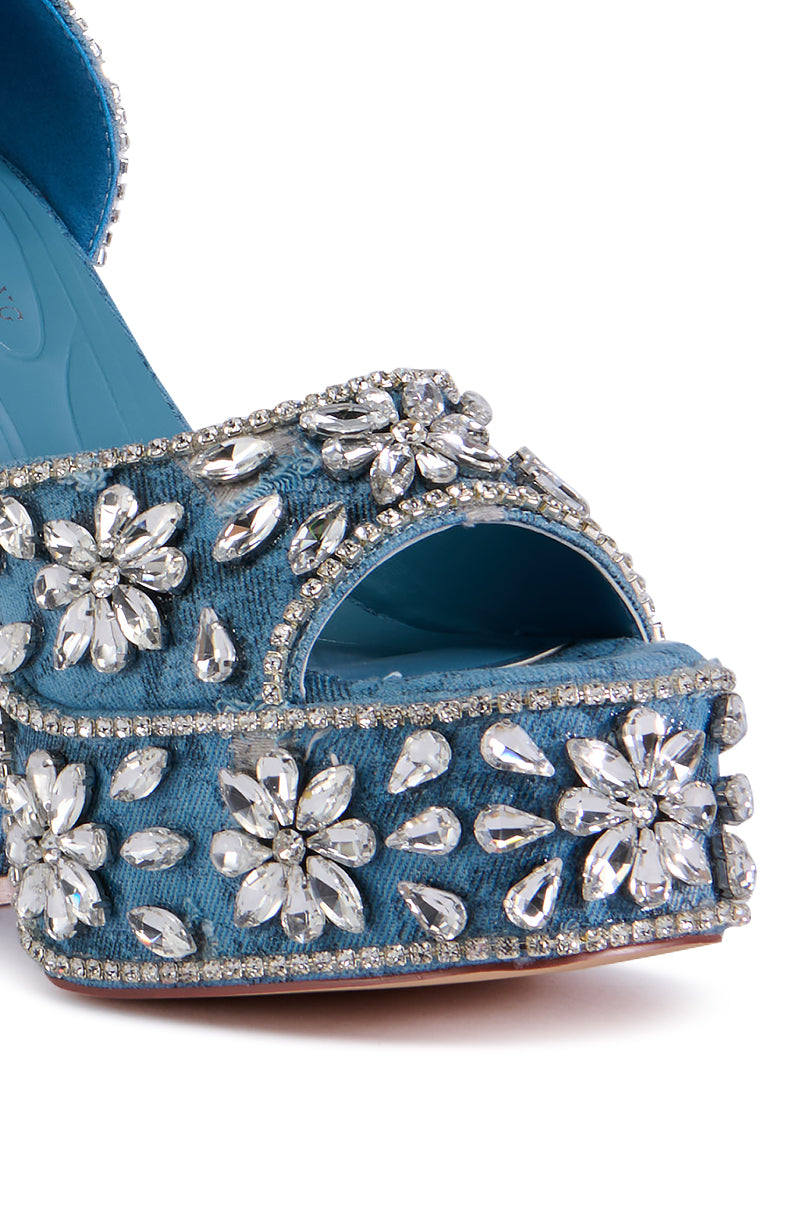 Full View Azalea Wang Charlize Denim Snakeskin Sandal With Rhinestones