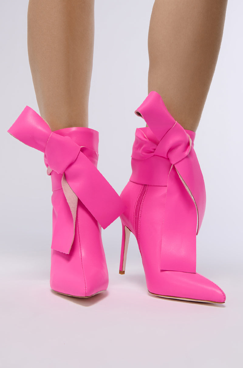 Front View Azalea Wang Chaud Pink Tie Stiletto Bootie