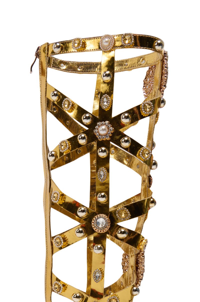 Full View Azalea Wang Chrystos Gold Caged Gladiator Sandal