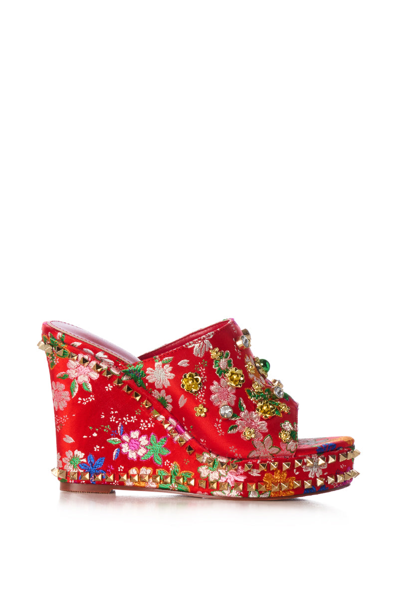 Side View Azalea Wang Demeter Red Wedge Sandal