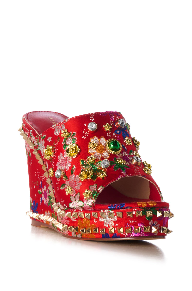 Back View Azalea Wang Demeter Red Wedge Sandal