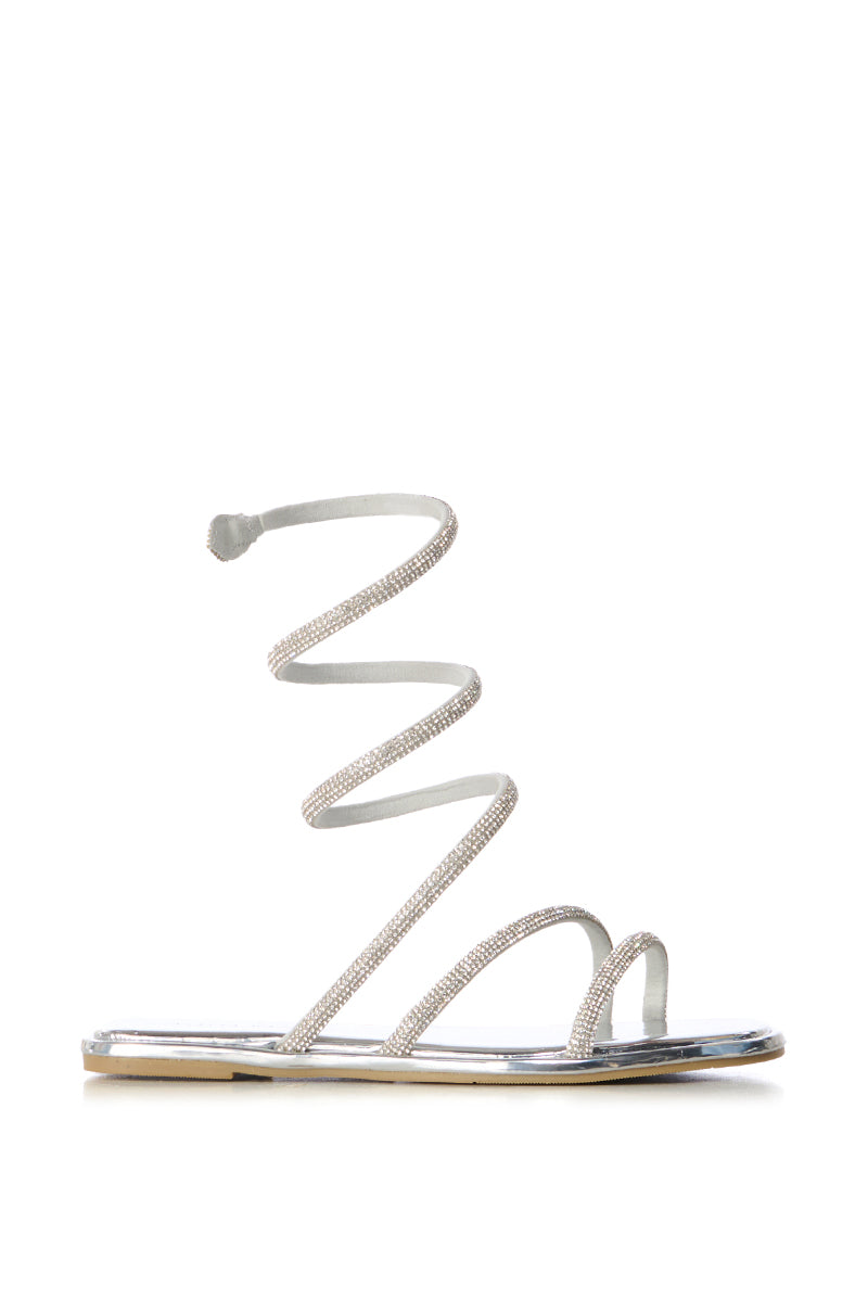 Side View Azalea Wang Double Delight Silver Sparkle Coil Wrap Flat Sandal