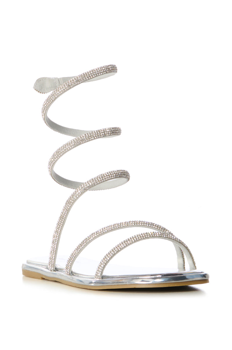 Back View Azalea Wang Double Delight Silver Sparkle Coil Wrap Flat Sandal