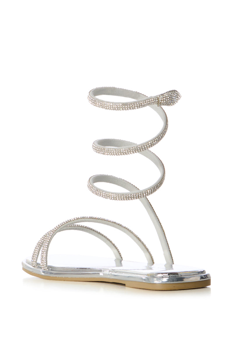Detail View Azalea Wang Double Delight Silver Sparkle Coil Wrap Flat Sandal