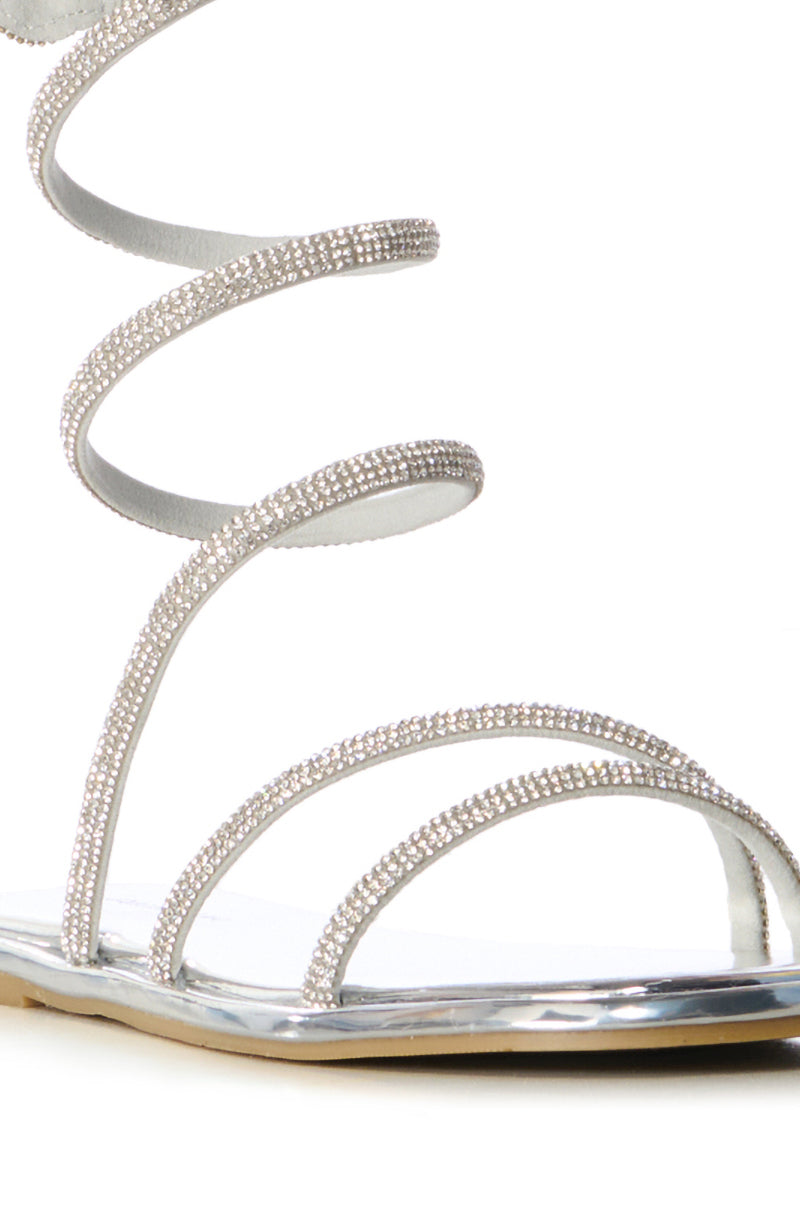 Full View Azalea Wang Double Delight Silver Sparkle Coil Wrap Flat Sandal