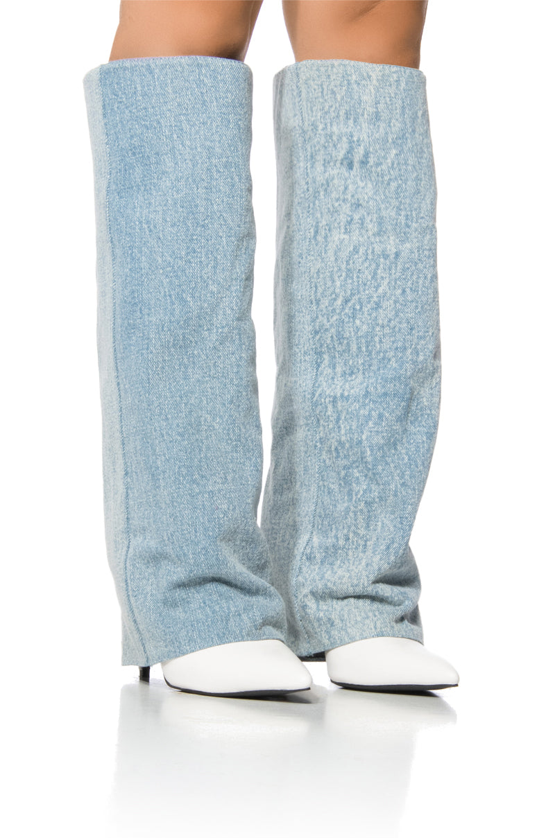 AZALEA WANG ELORA KNEE HIGH FOLDOVER STILETTO BOOT IN DENIM view 0