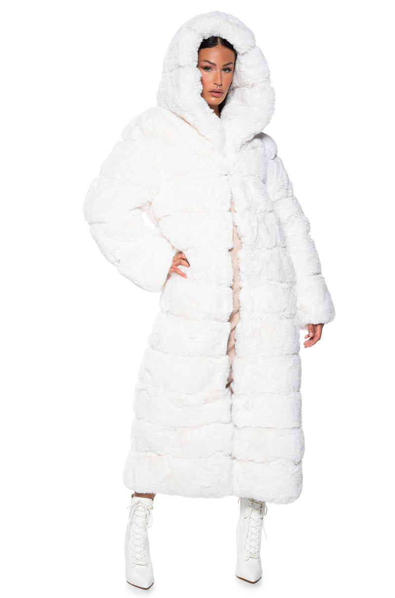 Hooded shops faux fur panel coat