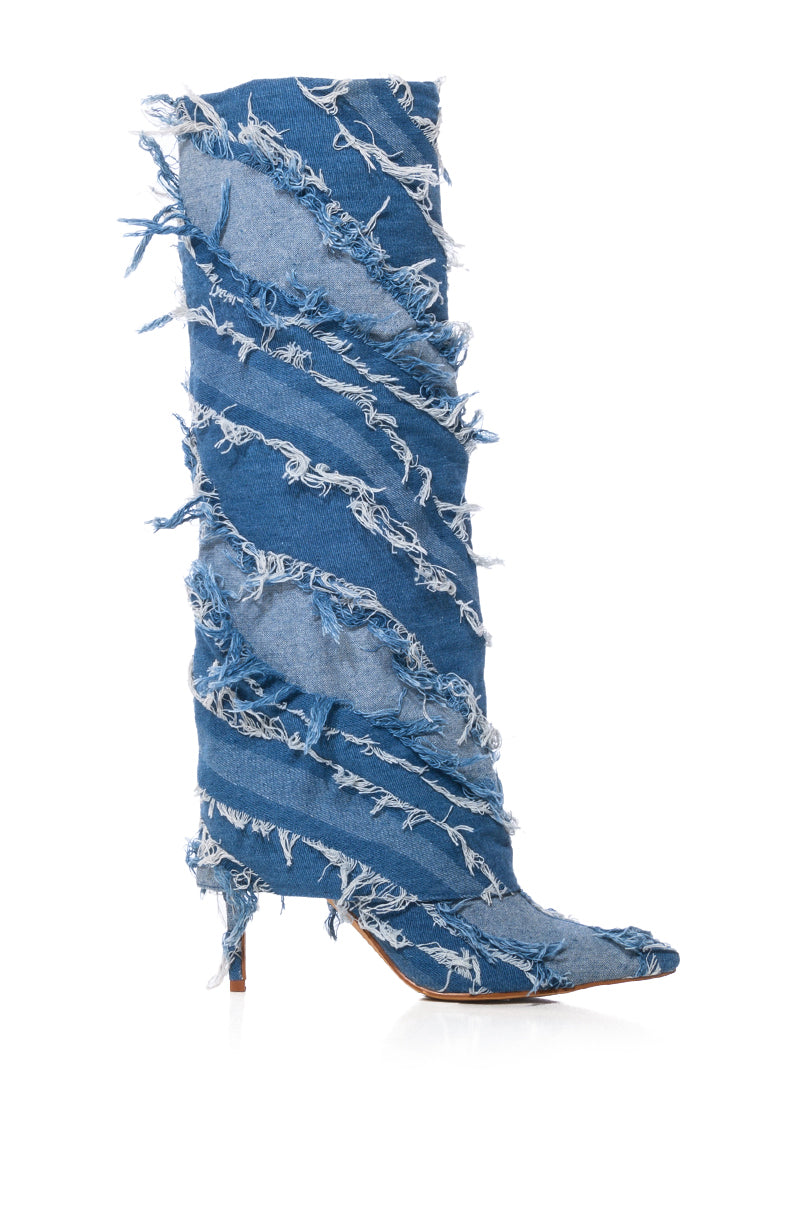 Side View Azalea Wang Fisher Fold Over Boot In Denim
