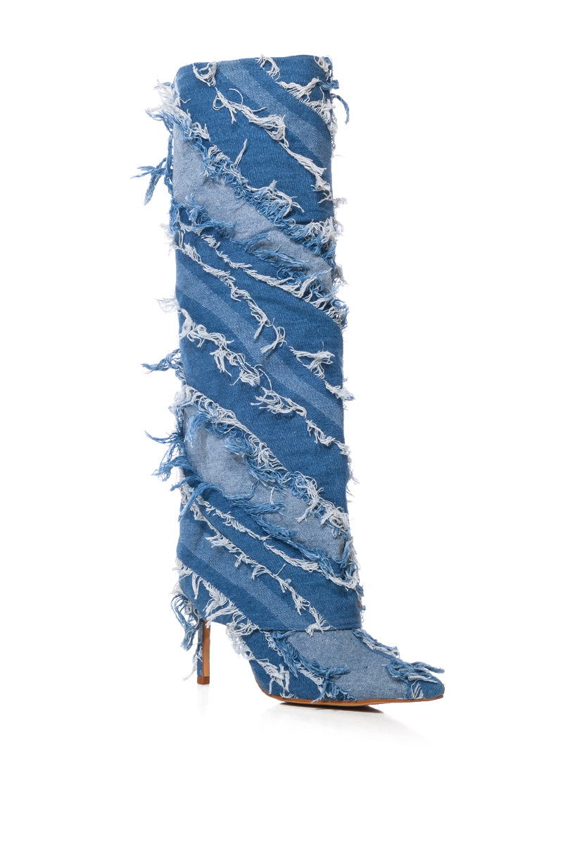 Back View Azalea Wang Fisher Fold Over Boot In Denim