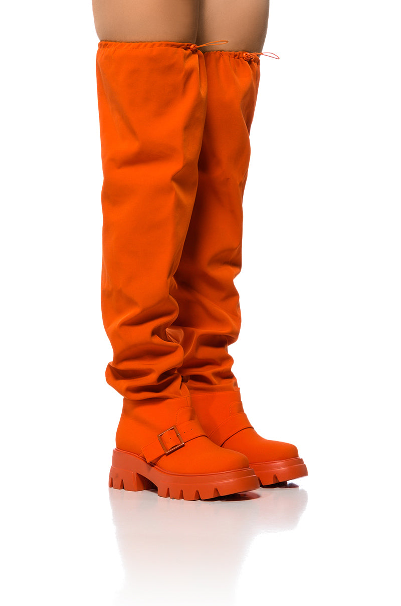Knee High Orange Block Heel Boots Shop Our Latest Wide Shaft