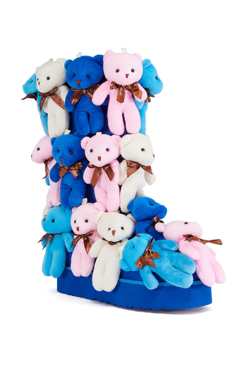 Back View Azalea Wang Honey Pie Teddy Bear Flat Boot In Multi