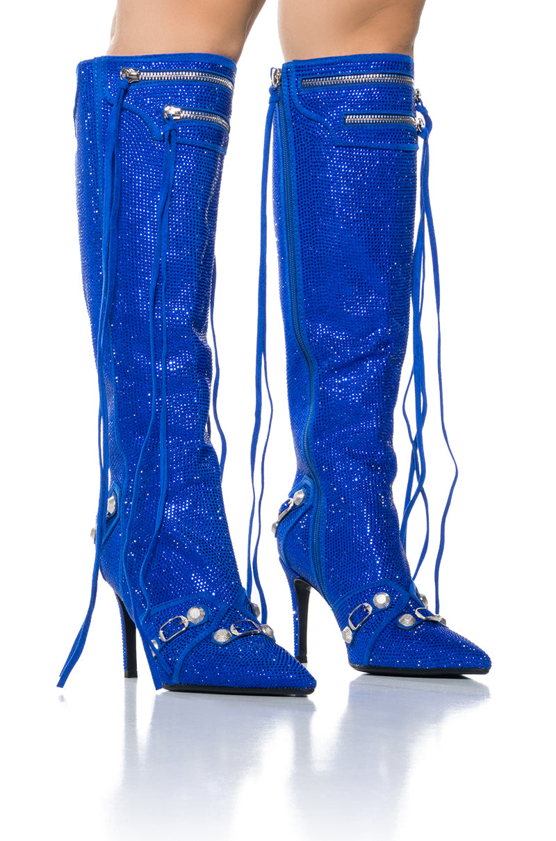 AZALEA WANG JUST FOR YOU RHINESTONE STILETTO BOOT IN BLUE