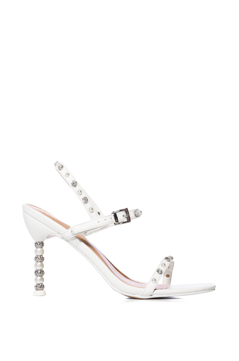 Side View Azalea Wang Klava Embellished Stiletto Sandal In White