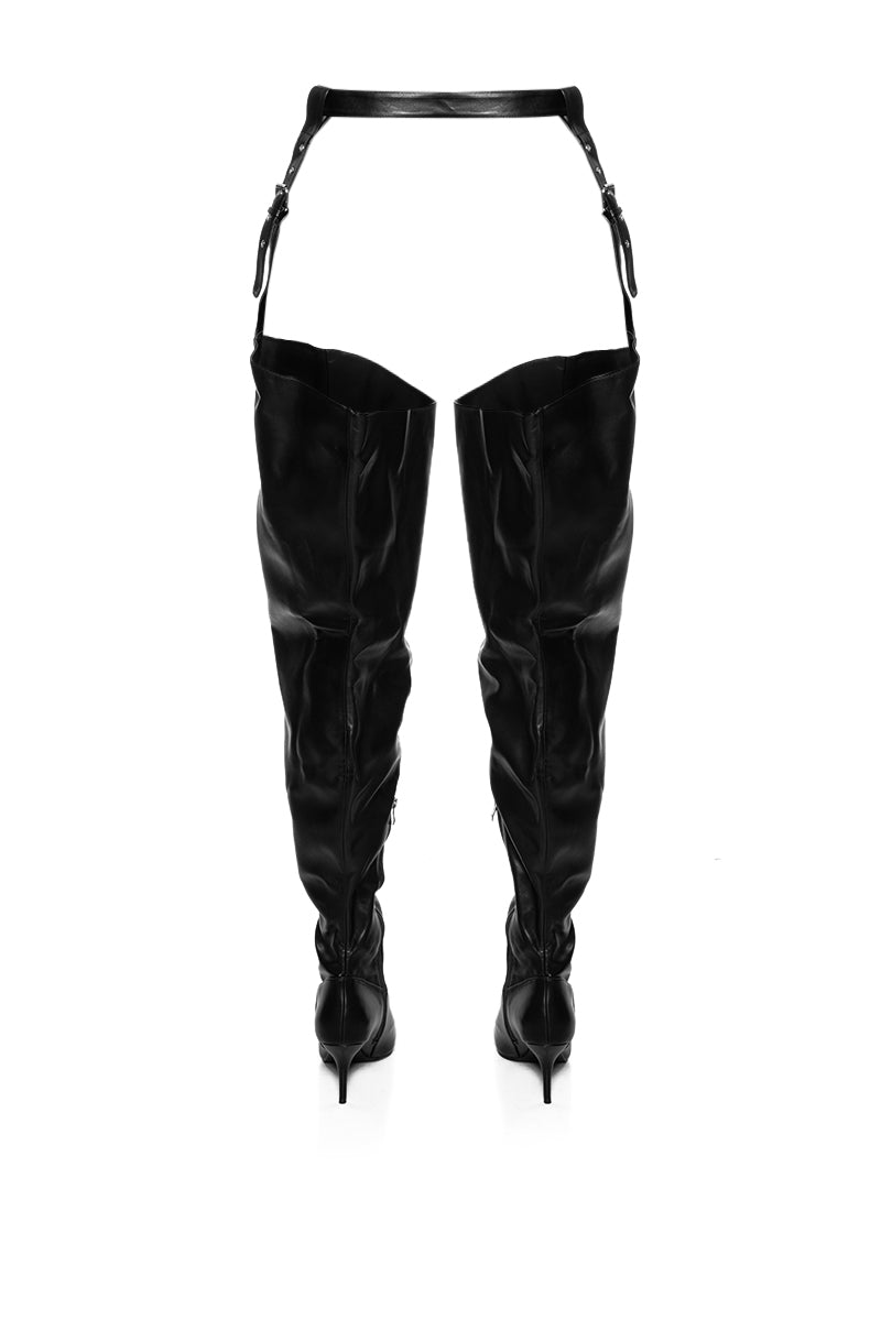 Detail View Azalea Wang Lewanna Black Thigh High Tie Boot
