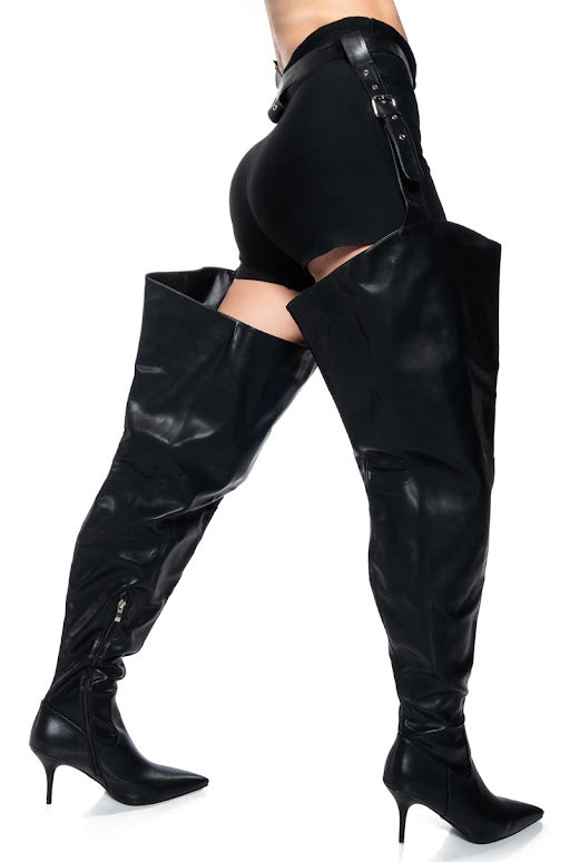 Extra View Azalea Wang Lewanna Black Thigh High Tie Boot