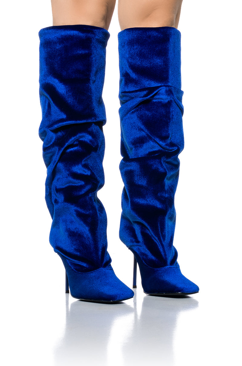 AZALEA WANG LYCHEE BLUE VELVET SLOUCH BOOT - Main Image
