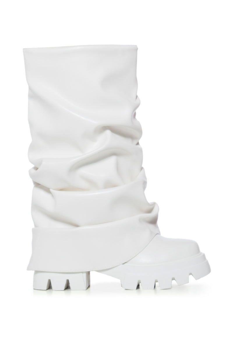 Side View Azalea Wang Mate Mid Calf Boot In White