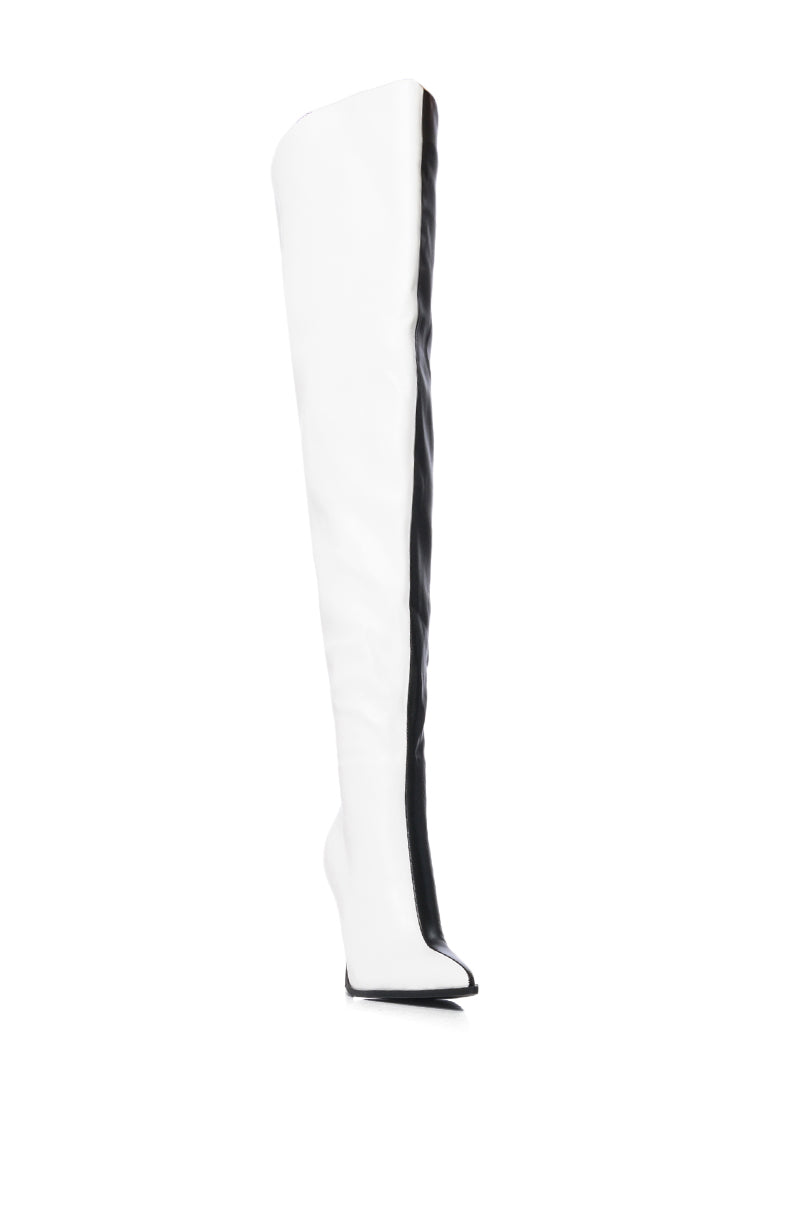 Back View Azalea Wang Neapolitan Two Toned Thigh High Boot